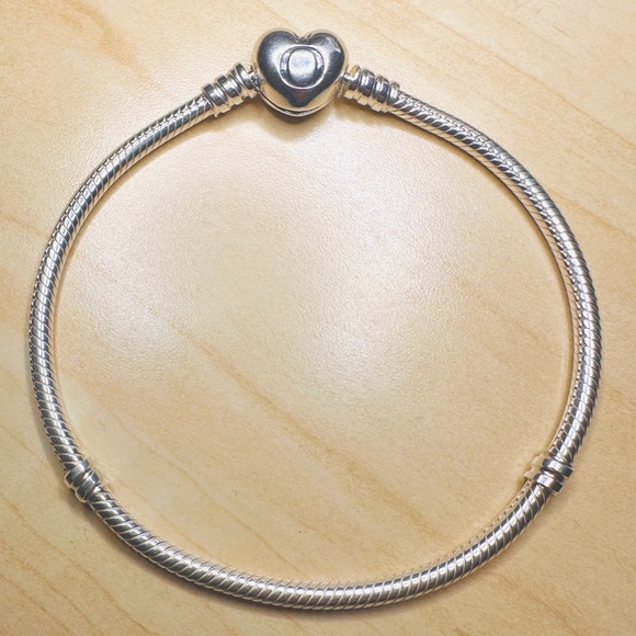 20cm Pandora Moments Heart & Snake Chain Bracelet 925 ALE Sterling Silver 7.9” - Picture 2 of 5